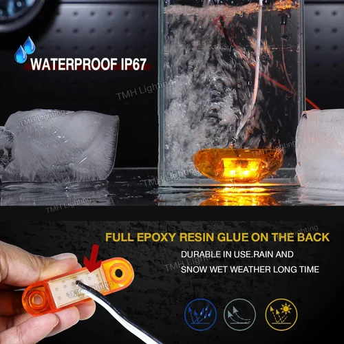 Miniatura 4 de TMH 10 piezas, mini marcador LED (modelo QR) luz ámbar con marco cromado, marcadores LED universales para trailers de camiones, botes, ATV, luces