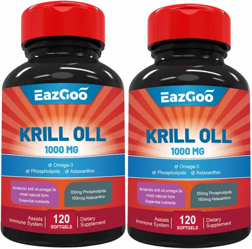 Aceite de krill antártico 1000 mg, suplemento Omega 3, EPA, DHA, fosfolípidos y astaxantina - 240 cápsulas blandas