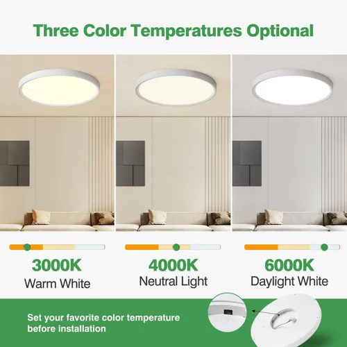 Miniatura 2 de Paquete de 4 luces LED de techo empotradas de 12 pulgadas, 24 W, 2500 lm, 3000 K/4000 K/6000 K CCT seleccionables, luces redondas de panel plano