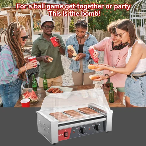 Miniatura 3 de CROSSON Hot Dog - Máquina de cocina con 7 rodillos con protector de estornudos transparente, 7 rodillos antiadherentes 304SS y control