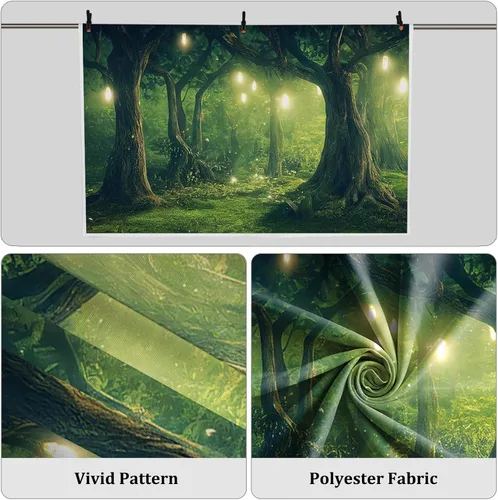Miniatura 4 de Renaiss Telón de fondo de bosque encantado de 5 x 3 pies, de poliéster, cuento de hadas del país de las maravillas, bosque, árboles mágicos verdes
