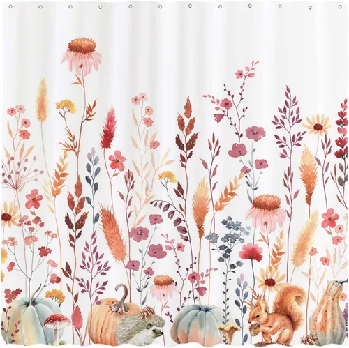 Funnytree Cortina de ducha de 72 x 72 pulgadas con diseño de flores de otoño rústicas, hojas bohemias, acuarela floral, para decoración de baño,