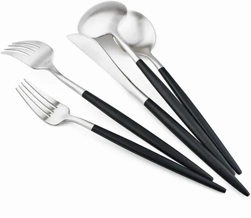 Miniatura 4 de Juego de cubiertos de lujo, 20 piezas de acero inoxidable 18/10 con mango negro mate para 4 personas, incluyendo tenedores, cucharas, cuchillos