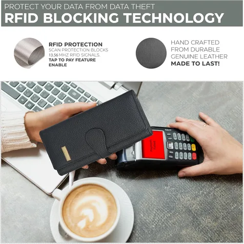 Miniatura 2 de Carteras de piel con bloqueo RFID, para cheques, con 11 ranuras para tarjetas, para mujer, cartera Rfid
