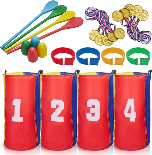 Redllo 26 bolsas de carreras de sacos de patatas para juegos al aire libre para niños y adultos, bandas de carreras de 3 patas, con huevos y 26