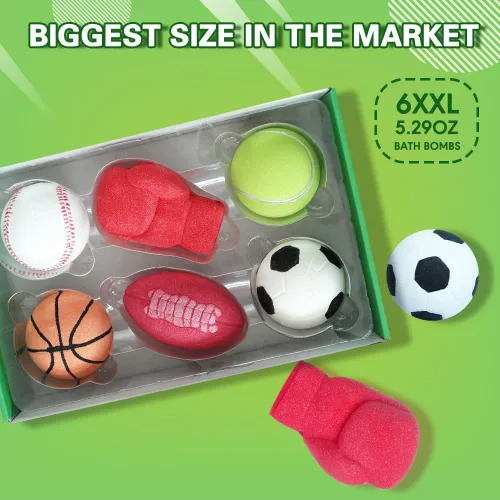Miniatura 3 de HZEX Set de regalo de bombas de baño con temática deportiva, 6 bolas gaseosas novedosas con baloncesto, tenis, béisbol, fútbol, fútbol y boxeo