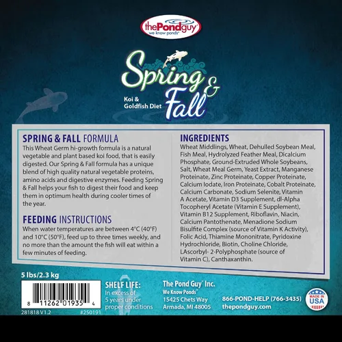 Miniatura 2 de The Pond Guy Spring & Fall - Alimento para peces con germen de trigo para Koi y Goldfish, pellets flotantes prémium para clima frío, fórmula