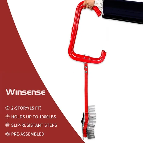 Miniatura 8 de Escalera retráctil de escape de incendios de 2 pisos, 15 pies con amplios escalones antideslizantes de aluminio portátil para adultos, salida