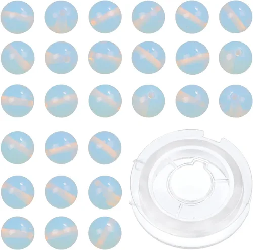 Miniatura 25 de Bymitel - Cuentas redondas de jade blanco natural de 5/32 de pulgada, 210 unidades de piedras preciosas auténticas para bricolaje y fabricación