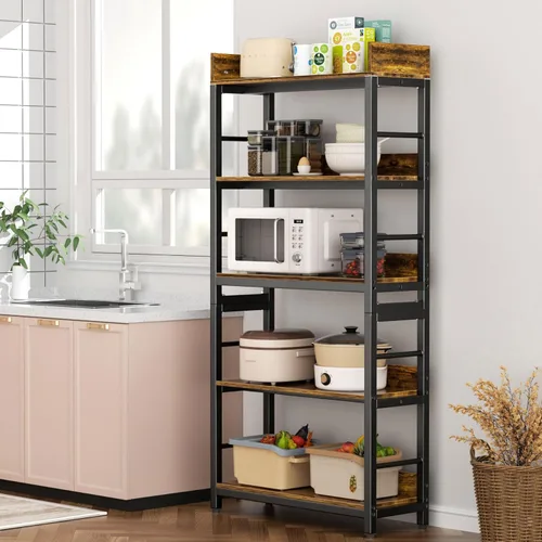Miniatura 7 de Aquzee Librería, 66 "H 5-Tiers Heavy Duty Industrial Estantería de Madera y Metal, Rústica y Negro Unidades de Estante Alto para el Hogar, Oficina