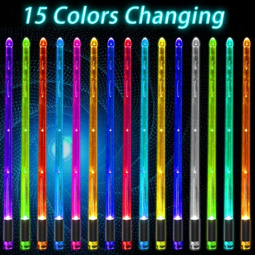 Miniatura 5 de Antner Baquetas recargables con luz LED que cambian de color en 15 colores, brillan en la oscuridad, baquetas geniales con bolsa de almacenamiento