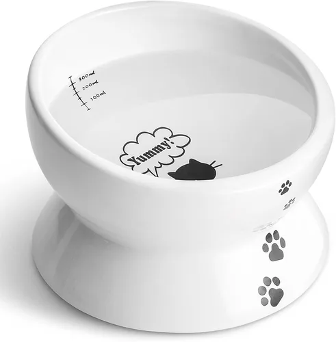 Miniatura 13 de Y YHY Cuenco elevado para comida para gatos, cuenco elevado para alimentos y agua para mascotas, cerámica, 15 onzas Gris