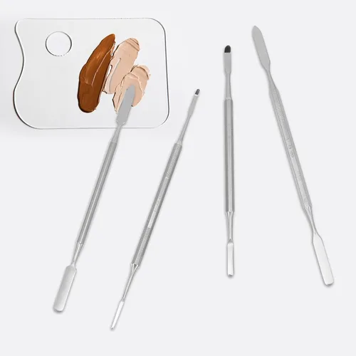Miniatura 4 de 4 piezas de acero inoxidable Depotting espátula de maquillaje herramienta de maquillaje accesorios para maquillaje cosméticos mezcla