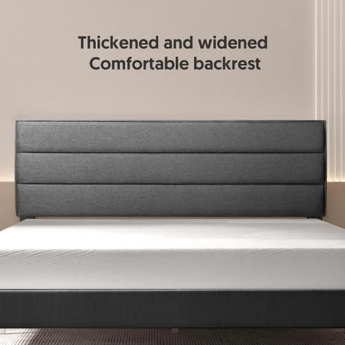 Miniatura 4 de BONSOIR Marco de cama tapizado de perfil bajo moderno de color gris de tamaño matrimonial con cabecero copetudo