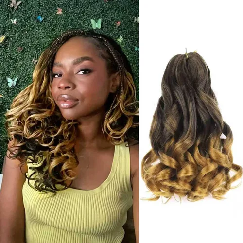 Miniatura 66 de Cabello rizado francés trenzado de 10 pulgadas, color 4, cabello rizado preestirado, 8 paquetes de trenzas de ganchillo de rizo francés para trenzas