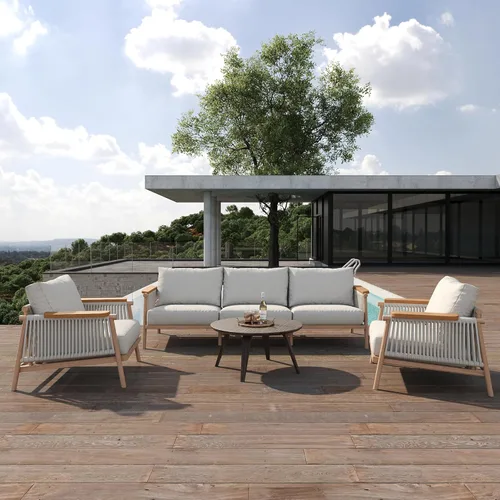 Miniatura 7 de Acanva Moderno sofá de aluminio para todo tipo de clima para patio al aire libre con cojines gruesos, tela de olefina, muebles de patio trasero