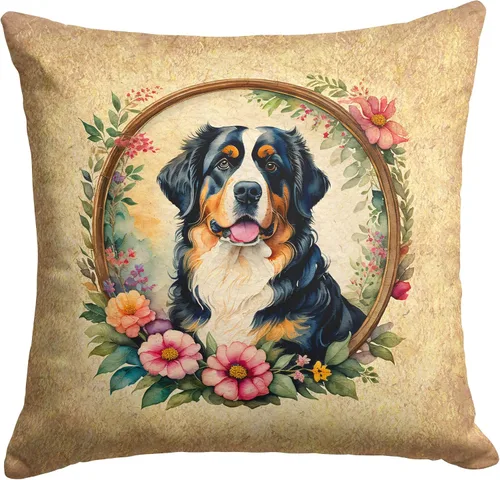 Miniatura 150 de Caroline's Treasures DAC2072PW1414 Affenpinscher and Flowers - Almohada decorativa de tela, lavable a máquina, para interiores y exteriores