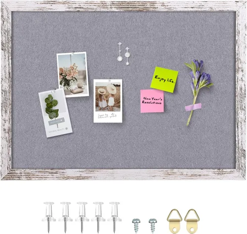 Miniatura 20 de Tablón de anuncios de fieltro gris, 14.2 x 10.2 pulgadas, tablones de anuncios decorativos para colgar en paredes con marco de madera rústica