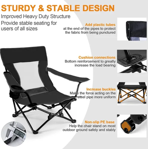 Miniatura 3 de Joyfair Silla de camping de playa (paquete de 2), silla plegable al aire libre para adultos, silla portátil resistente con reposabrazos para pesca