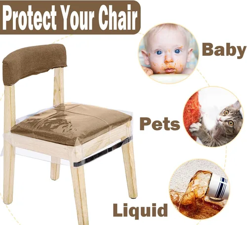 Miniatura 3 de Paquete de 2 fundas de plástico para sillas, fundas de asiento de plástico para sillas de comedor, resistentes a manchas, agua y gatitos, protector