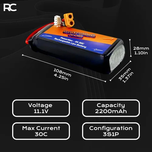 Miniatura 2 de 11.1V 2200mAh 3S 30C XT60 Plug RC Batería de polímero de litio (LiPo) para juguetes RC, barcos, coches, aviones, batería LiPo de alta capacidad