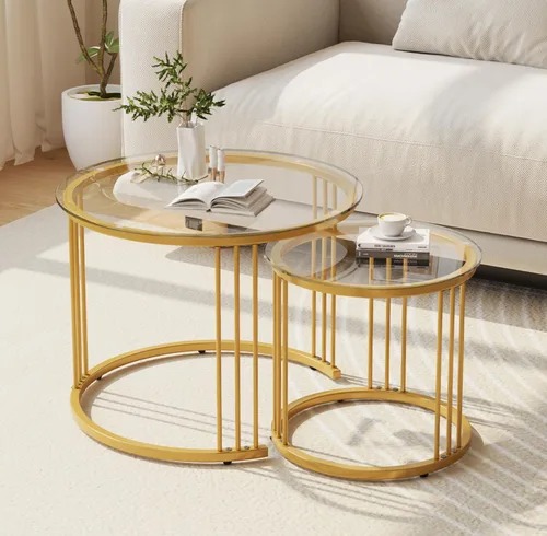 Miniatura 16 de Garden 4 you Mesa de centro anidable, mesa auxiliar redonda de 23.6 pulgadas, juego de 2, mesa anidable de madera con marco de metal, mesas Ceter