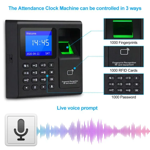 Miniatura 2 de LIBO Máquina de asistencia de tiempo biométrico inteligente de huellas dactilares Grabadora de reloj de tiempo Dispositivo de registro de empleados