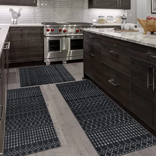 Miniatura 2 de Juego de 3 alfombras de cocina estilo bohemio, marroquí, modernas, para piso, patrón geométrico, antideslizantes, lavables, para decoración