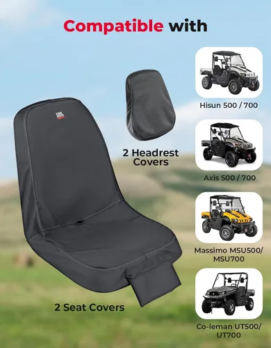 Miniatura 3 de KEMIMOTO UTV - Juego de 2 fundas de asiento con orificios de drenaje, resistente al agua Oxford 1680D, compatible con Hisun/Axis 500 700, Massimo