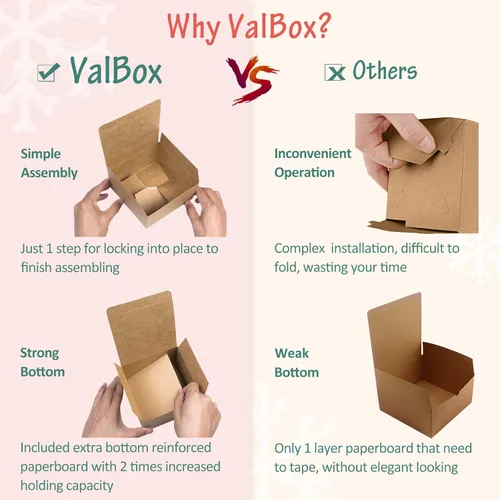 Miniatura 3 de ValBox Cajas de regalo marrones de 3 x 3 x 3 pulgadas, 50 unidades, cajas de papel reciclado con tapas para regalos, manualidades, cajas