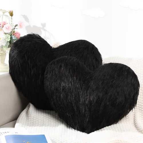 Miniatura 8 de Enhon 2 almohadas esponjosas de corazón de piel sintética en forma de corazón, almohadas de felpa suaves de 20 x 15.7 pulgadas, almohadas con Blanco