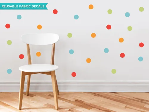 Calcomanías de pared de tela de lunares, juego de 48 a 2 pulgadas, diseño de lunares, arcoíris, opciones de color personalizadas disponibles, dos