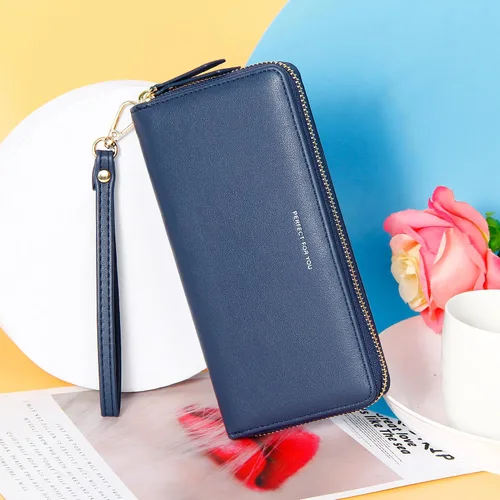 Miniatura 75 de Badiya Billetera para mujer con bloqueo RFlD de cuero con cremallera alrededor de carteras de gran capacidad