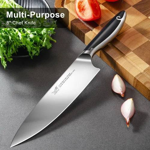 Miniatura 2 de Cuchillo de chef de 8 pulgadas en acero alemán EN1.4116 de alto carbono, ultra afilado, antideslizante, mango de espiga completa, apto