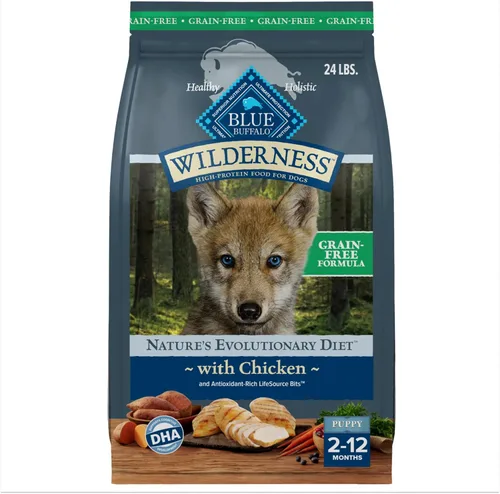 Blue Buffalo Wilderness Puppy - Alimento seco para perros con alto contenido de proteínas con pollo real, sin granos, fabricado en los Estados