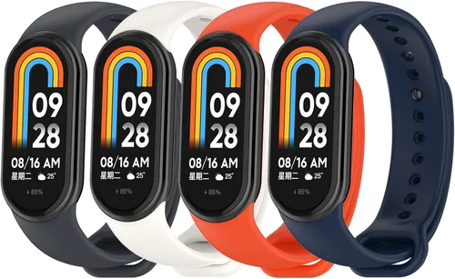 Compatible con Mi Band 8 bandas para mujeres y hombres, 4 unidades de bandas de repuesto deportivas de silicona, pulseras de repuesto, correas de