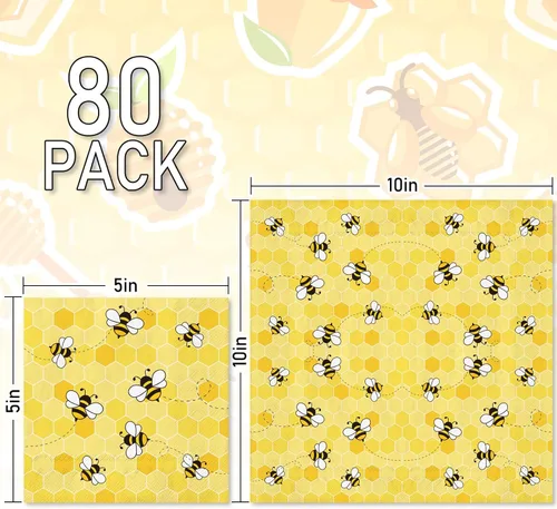 Miniatura 2 de Whaline Servilletas de cóctel de abeja de verano, servilletas de papel desechables de panal de abeja amarillas para el día de la abeja, cumpleaños