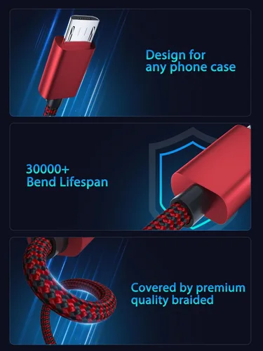 Miniatura 4 de Cable micro USB, cable de carga rápida Android de 6 pies para Kindle Fire, controlador de PS4, teléfono Alcatel, cable de carga trenzado