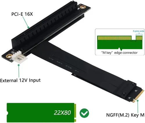 Miniatura 2 de HLT Cable de extensión M.2 NGFF NVMe Key M a PCIe 3.0 X16 (ranura PCI-E en ángulo recto de 90°)