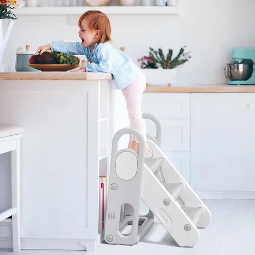 Miniatura 4 de Taburete para niños Mloong plegable para fregadero de baño, taburete antideslizante fácil de plegar para entrenamiento de orinal, escalera ajustable