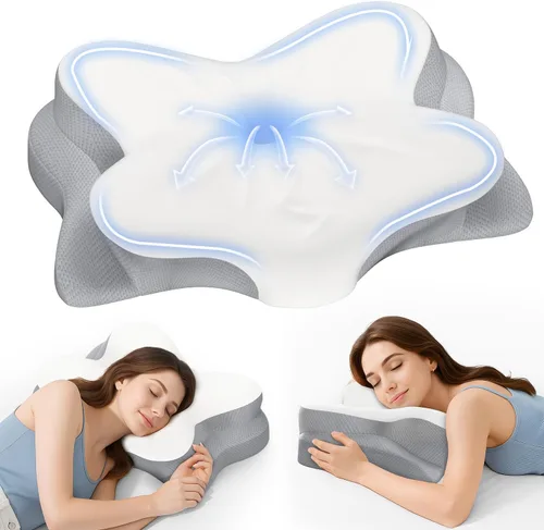 Miniatura 10 de Almohada cervical para el cuello, almohadas ergonómicas de espuma viscoelástica para aliviar el dolor de cuello con funda de almohada transpirable