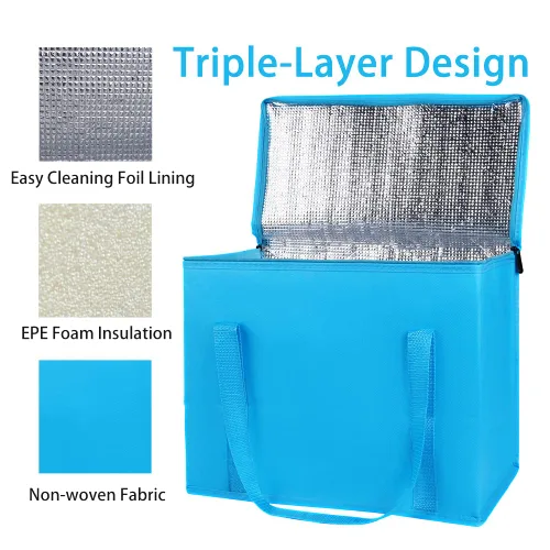 Miniatura 5 de Bodaon - Paquete de 2 bolsas de comestibles aisladas reutilizables para compras, tamaño XL, bolsas de entrega de alimentos suaves para Azul