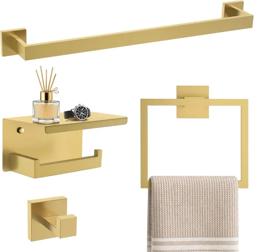 Miniatura 8 de TURS Juego de 4 piezas de accesorios de baño de 24 pulgadas, juego de toalleros de baño de acero inoxidable para montaje en pared, juego de Cromo