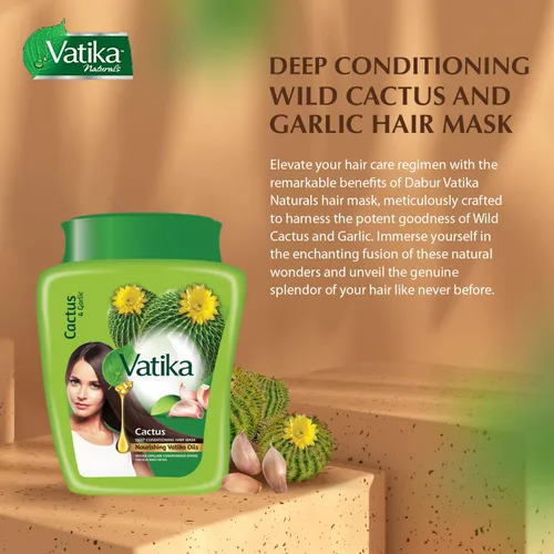 Miniatura 3 de Vatika Naturals Mascarilla capilar de aceite caliente, cactus y ajo y multivitamínico para seco, dañado, nutritivo y fortalecimiento, acondicionador