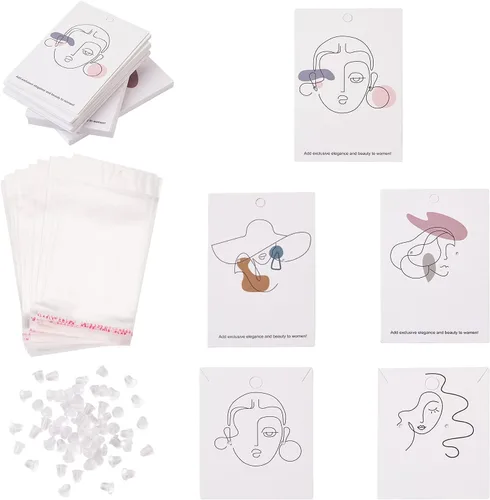 Miniatura 11 de Mega Pet 70 piezas de aretes y collares, tarjetero de 7 estilos para mujer, diseño de joyería, tarjetero, papel colgante con 70 tuercas de oreja