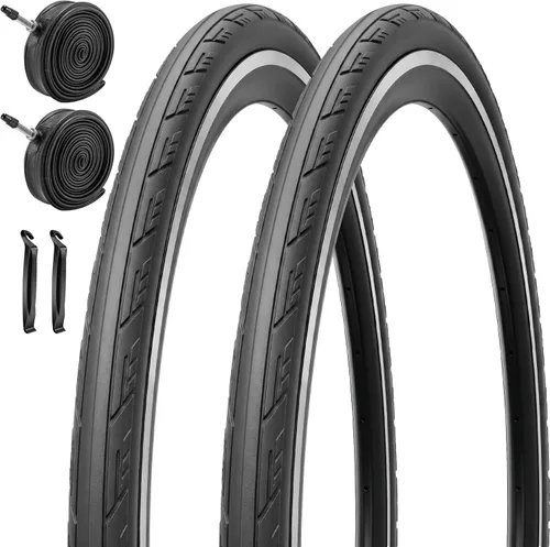 Miniatura 13 de Paquete de 1 o 2 neumáticos para bicicleta de carretera 700X23C/25C/28C/35C con o sin 2 tubos internos, válvula Presta y 2 palancas para neumáticos