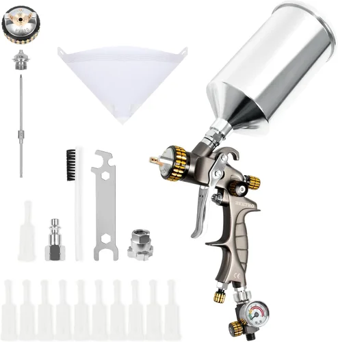BEETRO HVLP Pistola de pulverización de aire de 0.055 in, boquilla de 33.8 fl oz de capacidad 14.5CFM 30-43psi con 11 filtros, 10 filtros de 190M,
