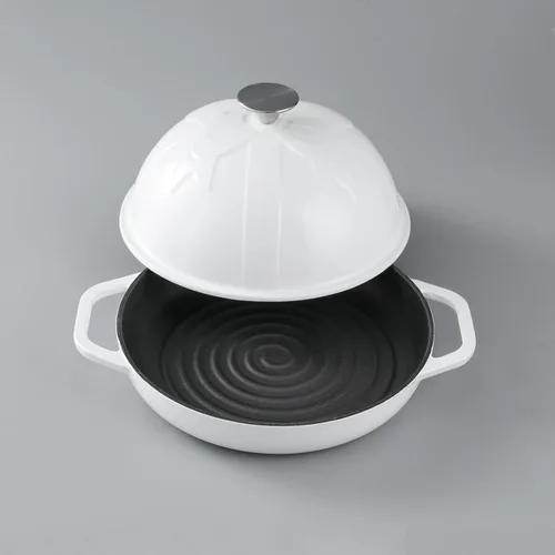 Miniatura 3 de HAWOK Horno de pan de hierro fundido con tapa Cloche, diámetro 9.8 pulgadas/9.8 in, 1.5 cuartos de galón, bandeja para hornear de masa madre, blanco