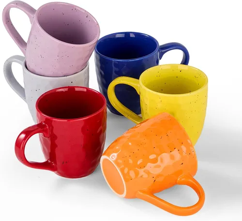 Juego de tazas de café de 6,14 onzas de cerámica grandes con asas, café, ensalada, fideos, etc. tazas para café con leche de cereales, colores