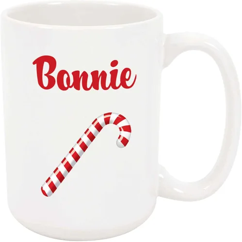 Bonnie Taza de café – Taza de cerámica personalizada de bastón de caramelo con nombre, taza personalizada, regalo personalizado de